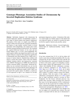 Genotype–Phenotype Association Studies of Chromosome 8P Inverted Duplication Deletion Syndrome