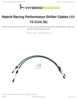Hybrid Racing Performance Shifter Cables (12-15 Civic