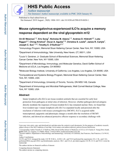 Mouse Cytomegalovirus-Experienced Ilc1s Acquire a Memory Response Dependent on the Viral Glycoprotein M12