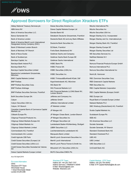 Approved Borrowers for Direct Replication Xtrackers Etfs