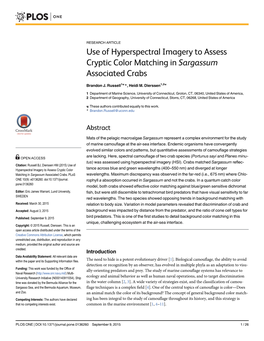 Use of Hyperspectral Imagery to Assess Cryptic Color Matching in Sargassum Associated Crabs