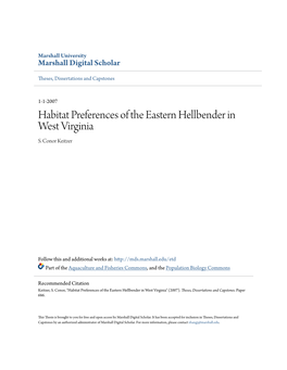 Habitat Preferences of the Eastern Hellbender in West Virginia S