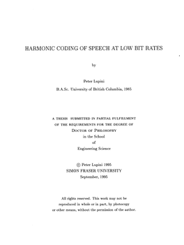 Harmonic Coding of Speech at Low Bit Rates