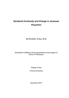 Gendered Continuity and Change in Javanese Pesantren