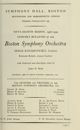 Boston Symphony Orchestra Concert Programs, Season 58,1938-1939, Subscription Series