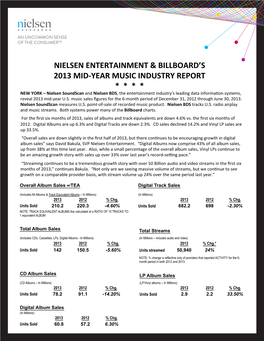 Nielsen Entertainment & Billboard's 2013 Mid-‐Year Music Industry Report *