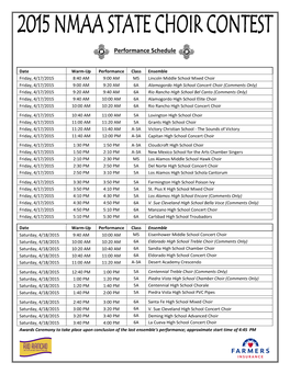 Performance Schedule