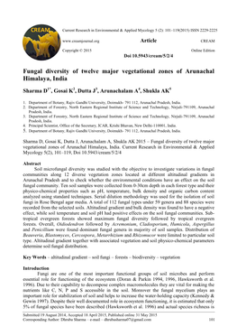 Fungal Diversity of Twelve Major Vegetational Zones of Arunachal Himalaya, India