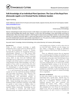 Folk Knowledge of an Individual Plant Specimen: the Case of the Royal Fern (Osmunda Regalis L.) in Virestad Parish, Småland, Sweden