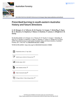 Prescribed Burning in South-Eastern Australia: History and Future Directions