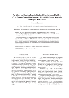 An Allozyme Electrophoretic Study of Populations of Spiders of the Genus Corasoides (Araneae: Stiphidiidae) from Australia and Papua New Guinea