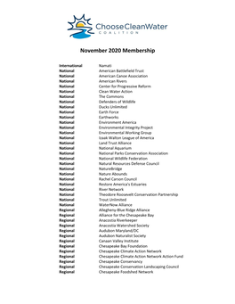 November 2020 Membership