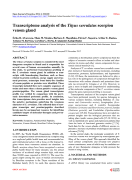 Transcriptome Analysis of the Tityus Serrulatus Scorpion Venom Gland