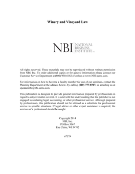 Winery and Vineyard Law