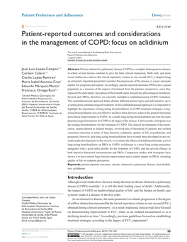 Patient-Reported Outcomes and Considerations in the Management of COPD: Focus on Aclidinium