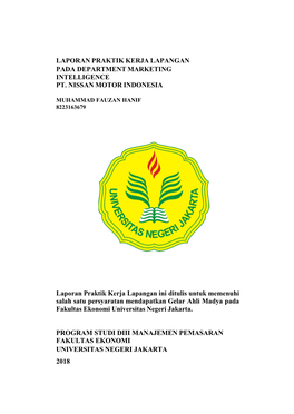 Laporan Praktik Kerja Lapangan Pada Department Marketing Intelligence Pt