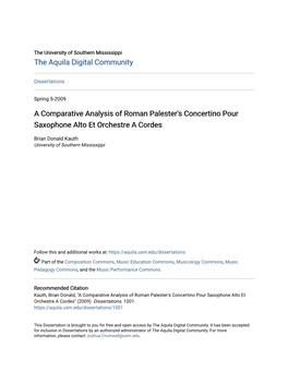 A Comparative Analysis of Roman Palester's Concertino Pour Saxophone Alto Et Orchestre a Cordes