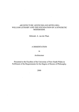 Architecture, Mysticism and Myth (1891) William Lethaby and the Foundation of a Syncretic Modernism