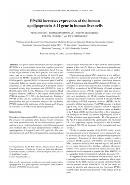 Pparδ Increases Expression of the Human Apolipoprotein A-II Gene in Human Liver Cells