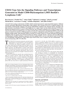 CD154 Tone Sets the Signaling Pathways and Transcriptome Generated in Model CD40-Pluricompetent L3055 Burkitt’S Lymphoma Cells1