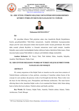 Muhammet Kemaloğlu-XI. –XIII. Yüzyıl Türkiye Selçuklu Devletinde Dini Eserlerinden Kümbet-Türbe-Ziyâretgâh-Namazgâh