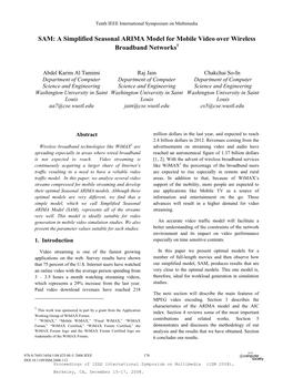 SAM: a Simplified Seasonal ARIMA Model for Mobile Video Over Wireless Broadband Networks1