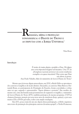 Religião, Mídia E Produção Fonográfica: O Diante Do Trono E As Disputas Com a Igreja Universal1