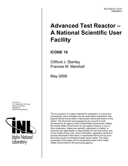 Advanced Test Reactor – a National Scientific User Facility