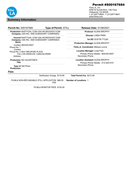 Permit #S00167684 Filml.A., Inc