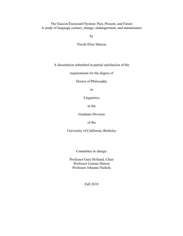 The Gascon Énonciatif System: Past, Present, and Future a Study of Language Contact, Change, Endangerment, and Maintenance