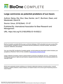 Large Carnivores As Potential Predators of Sun Bears