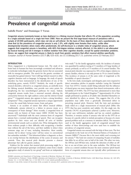 Prevalence of Congenital Amusia
