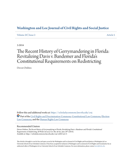 The Recent History of Gerrymandering in Florida: Revitalizing Davis V
