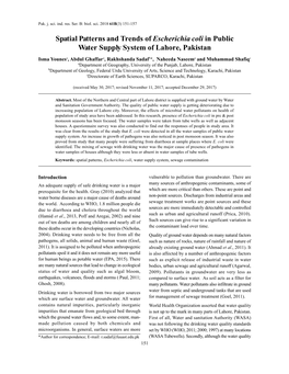 Spatial Patterns and Trends of Escherichia Coli in Public Water Supply System of Lahore, Pakistan