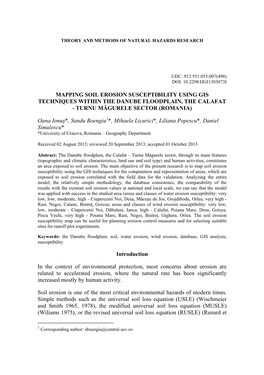 Mapping Soil Erosion Susceptibility Using Gis Techniques Within the Danube Floodplain, the Calafat - Turnu Măgurele Sector (Romania)