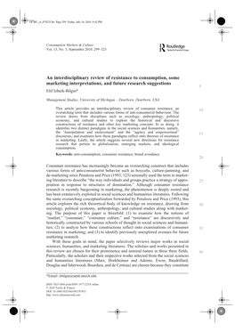 An Interdisciplinary Review of Resistance to Consumption, Some Marketing Interpretations, and Future Research Suggestions 5 Elif Izberk-Bilgin*