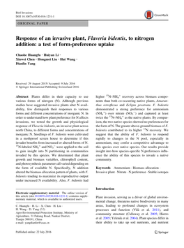 Response of an Invasive Plant, Flaveria Bidentis, to Nitrogen Addition: a Test of Form-Preference Uptake