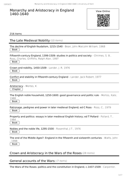 Monarchy and Aristocracy in England 1460-1640 | University of Kent