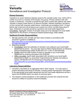 Varicella Surveillance and Investigation Protocol