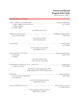 Concert and Recital Program Style Guide SUU DEPARTMENT of MUSIC