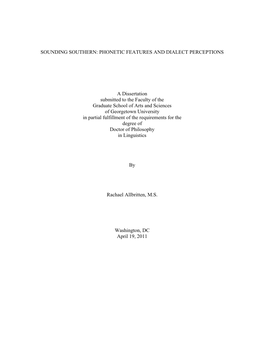 Sounding Southern: Phonetic Features and Dialect Perceptions