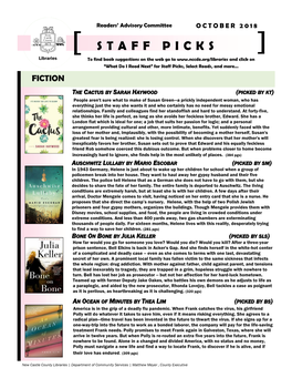 STAFF PICKS Libraries to Find Book Suggestions on the Web Go to and Click on “What Do I Read Next” for Staff Picks, Select Reads, and More