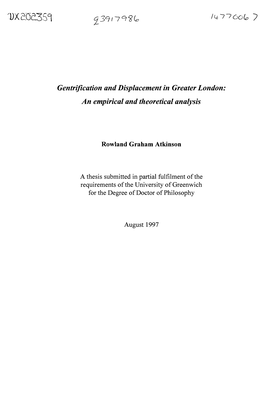 Gentriflcation and Displacement in Greater London: an Empirical and Theoretical Analysis