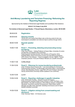 Anti-Money Laundering and Terrorism Financing: Reforming the Reporting Regimes Sponsored by the Institute of Advanced Legal Studies and Lexisnexis Risk Solutions