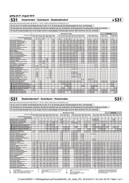 531 Holzminden - Golmbach - Stadtoldendorf 531 Regionalbus Braunschweig Gmbh, ` (08 00) 5 11 30 02, E-Mail: Kundenservice.Nord@Db-Bus.Com Am 24