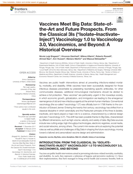 Vaccines Meet Big Data: State-Of-The-Art and Future Prospects. from the Classical 3Is (“Isolate–Inactivate–Inject”) Vacc