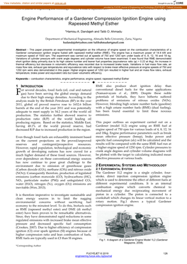 Engine Performance of a Gardener Compression Ignition Engine Using Rapeseed Methyl Esther