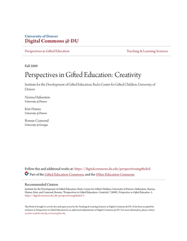 Perspectives in Gifted Education: Creativity Institute for the Development of Gifted Education, Ricks Center for Gifted Children, University of Denver