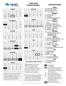 2021-2022 School Calendar