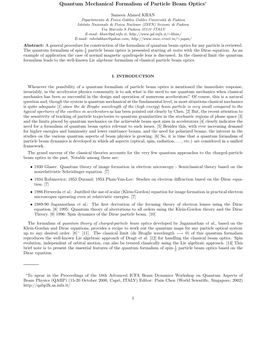 Quantum Mechanical Formalism of Particle Beam Optics∗